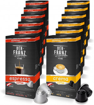 Der-Franz Cápsulas de café compatibles con Nespresso | 12 x 10 cápsulas (60 x crema, 60 x Espresso)