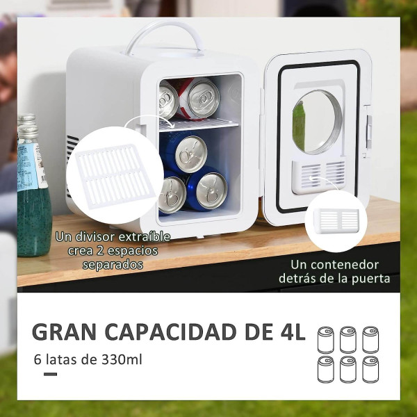 HOMCOM Mini Frigorífico 4L Nevera Eléctrica Pequeña 12V color Blanco