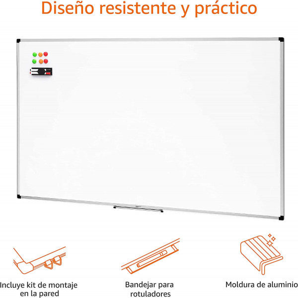 Pizarra blanca magnética Amazon Basics de 60x90 cm con bandeja para rotuladores y marco de aluminio