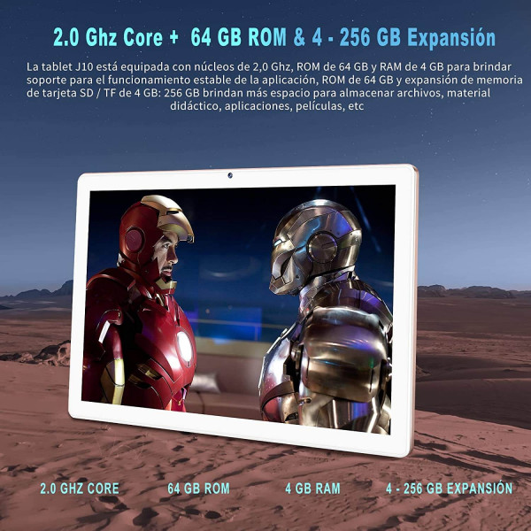 Tablet 10" 5G WiFi Octa-Core Android 11 - 4GB RAM, 64GB ROM, 8000mAh, Oro con Accesorios