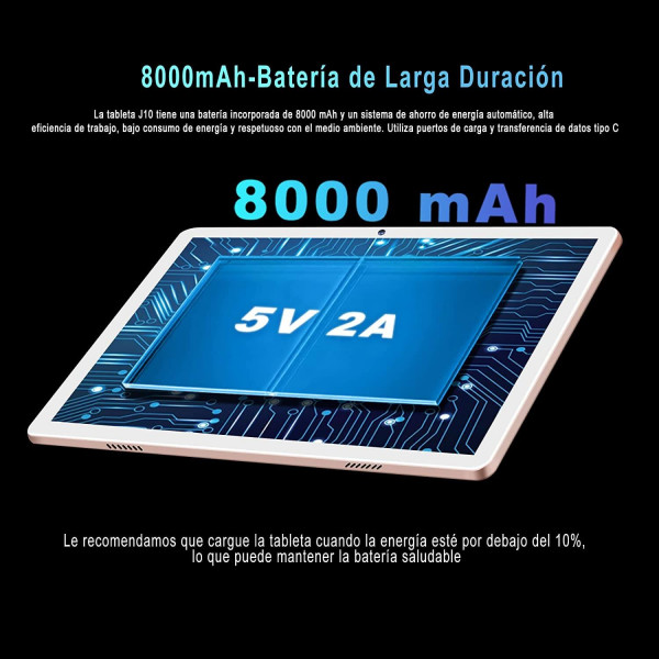 Tablet 10" 5G WiFi Octa-Core Android 11 - 4GB RAM, 64GB ROM, 8000mAh, Oro con Accesorios