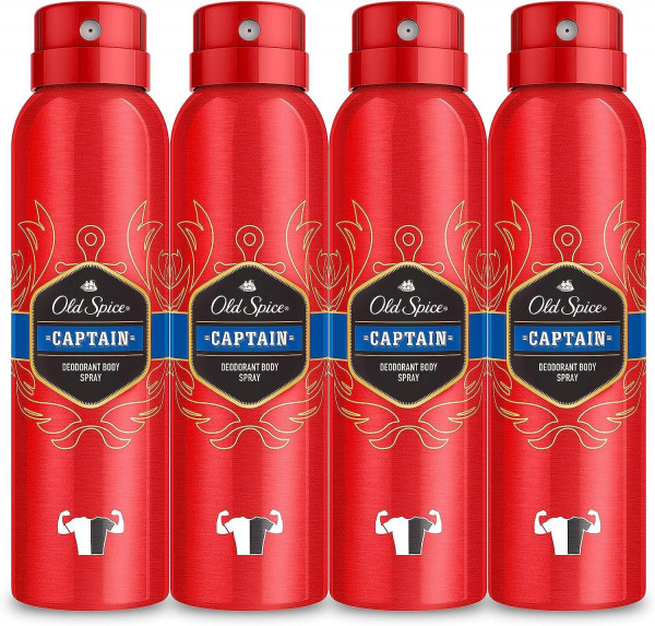 Pack de 4 Old Spice Captain Desodorante Spray Corporal para Hombres de 150 ml