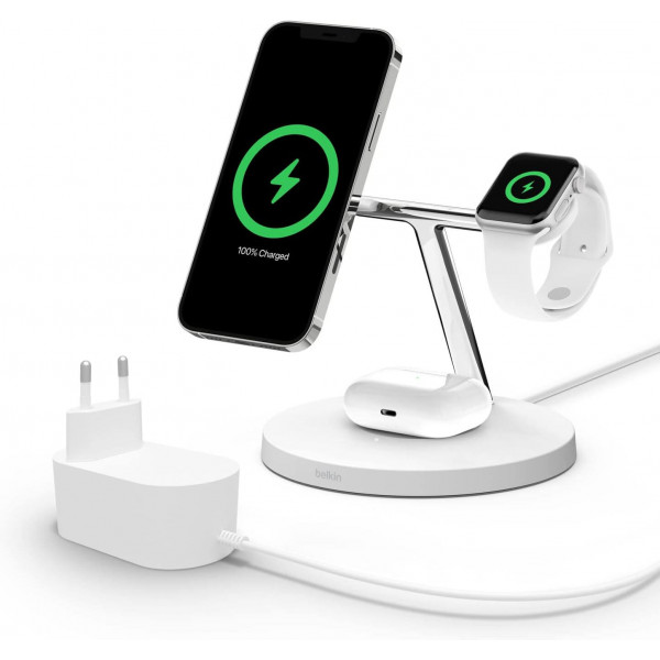 Belkin BoostCharge PRO - Cargador Inalámbrico 3 en 1 con MagSafe