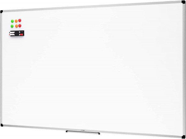 Pizarra blanca magnética Amazon Basics de 60x90 cm con bandeja para rotuladores y marco de aluminio