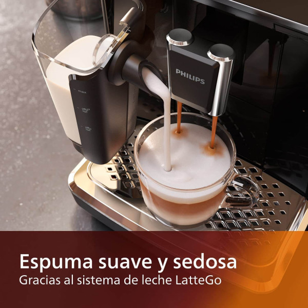 Cafetera Philips 2200 Superautomática: Leche LatteGo, 3 Variedades de Café, Pantalla Táctil