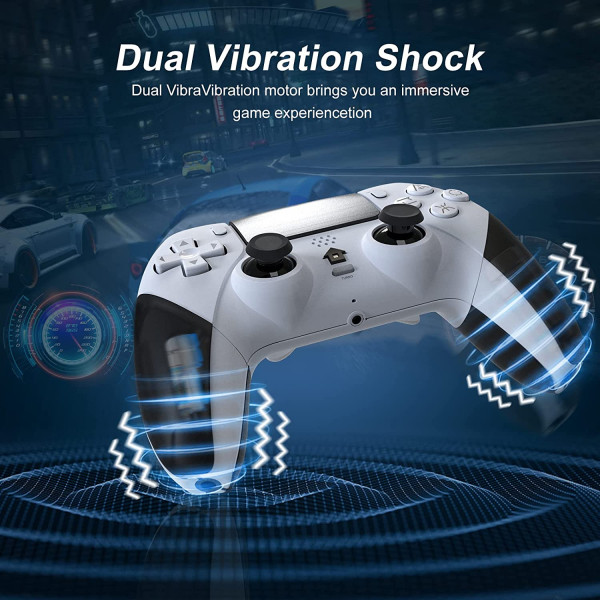 Mando para PS4, Tefelan Bluetooth Game Mando Inalámbrico Joystick para PS4/Slim/Pro/PC Gamepad con Turbo, Programable Botón, Dual Vibración, 6 Axis Gyro Sensor, Touch Panel, Audio Jack Speaker-Blanco