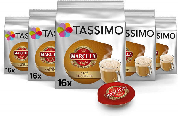 Tassimo Cápsulas Marcilla Café con Leche | 80 Cápsulas - 5PACK