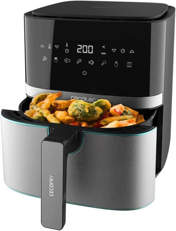 Cecotec Freidora sin Aceite de 5,5 L de Aire Caliente Cecofry Full Inox 5500 Pro. 1700 W, Dietética y Digital, Panel Táctil, Acabados en Acero Inox, Tecnología PerfectCook, Termostato, 8 Modos