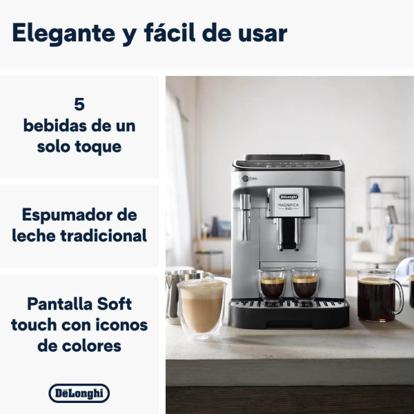 Cafetera superautomática De'Longhi Magnifica Evo con espumador de leche y 5 bebidas programables