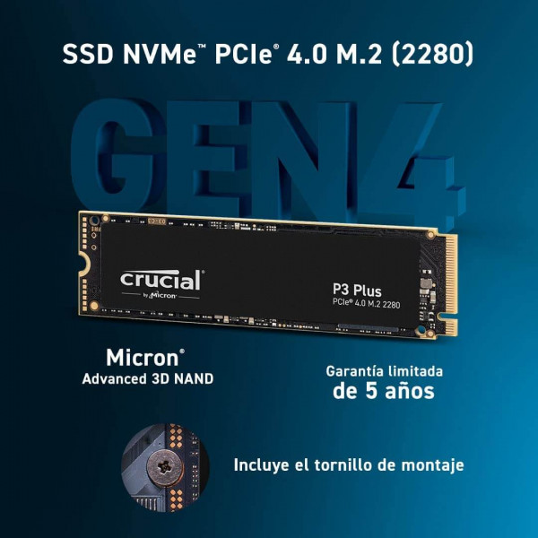 Crucial P3 Plus 1TB SSD interno PCIe Gen4 NVMe M.2 de alta velocidad