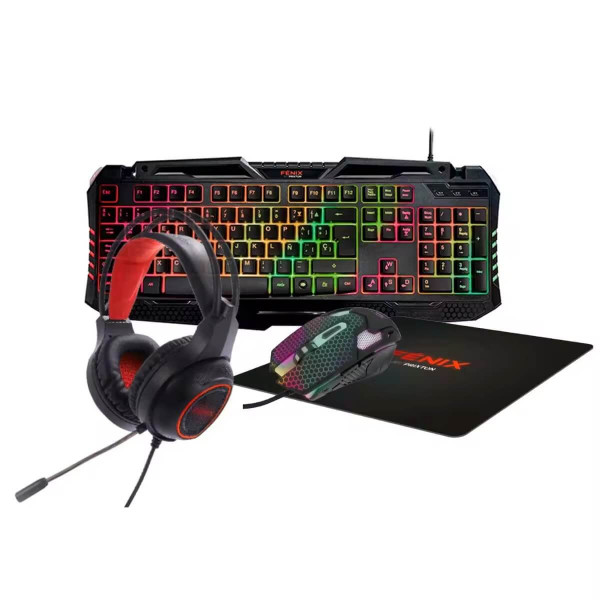 Kit Gaming Fénix PRIXTON: Teclado, Ratón, Auriculares y Alfombrilla