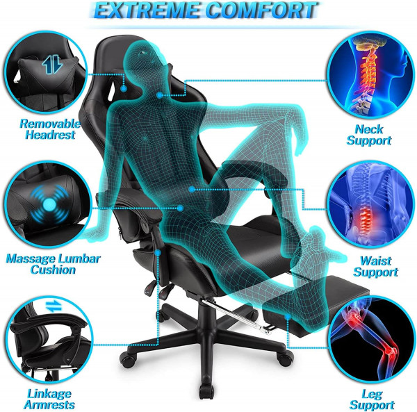 Silla gaming Soontrans con masajeador y reposapiés para una experiencia de juego completa