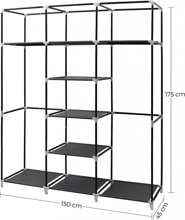 SONGMICS Armario Closet organizador Textil Plegable Color Negro 175 x 150 x 45 cm RYG12B