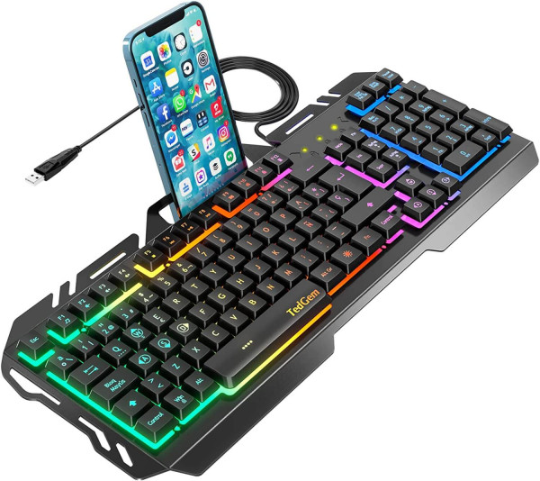 TedGem Teclado Gaming: USB, LED Retroiluminado y Compatible con PC/Laptop/PS4/Xbox One