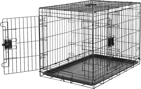 Amazon Basics - Jaula para perro de alambre metálico, plegable, doble puerta, 91,4 cm | Color negro