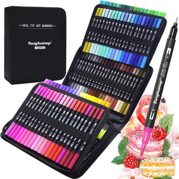 Tongfushop Rotulador Doble Punta 120 Colores Rotuladores Lettering