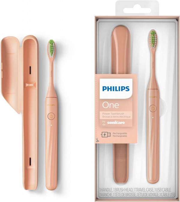 Cepillo de dientes eléctrico Philips One - Cepillo Eléctrico USB-C Rosa (Modelo HY1200/05)