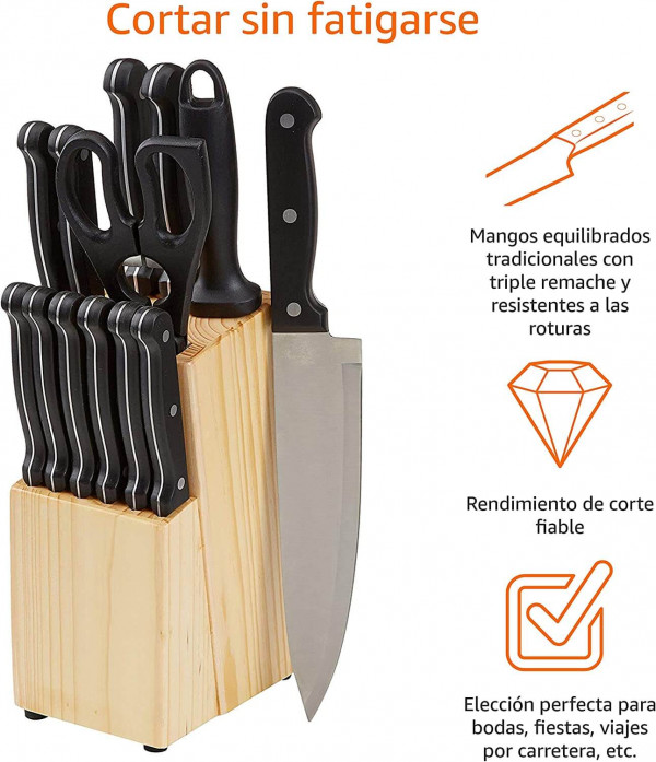 Juego de cuchillos de cocina y soporte Amazon Basics (14 piezas)