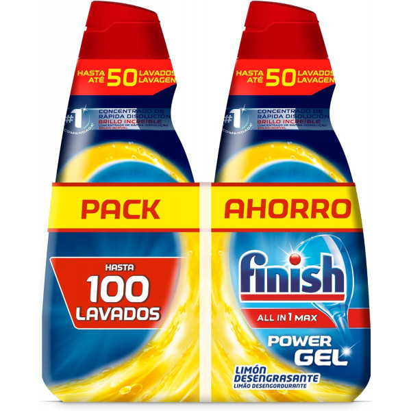 Finish All in 1 Max Power Gel Limón - Detergente Lavavajillas (2 unidades, 100 lavados)