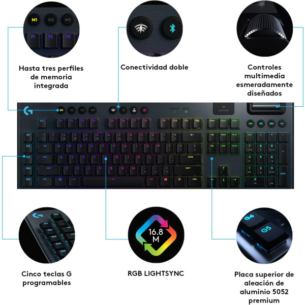 Logitech G915 LIGHTSPEED - Teclado Gaming Mecánico Inalámbrico, Negro