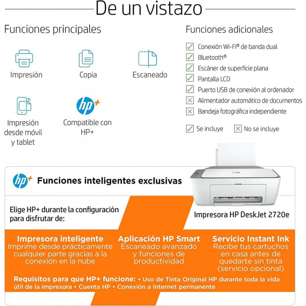 HP DeskJet 2720e Impresión Multifunción con HP+ y 6 Meses de Instant Ink