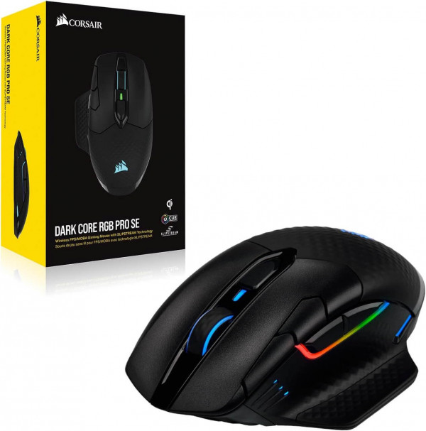 Corsair Dark Core RGB PRO SE - Ratón para Juegos Inalámbrico/Cable | Carga Inalámbrica Qi