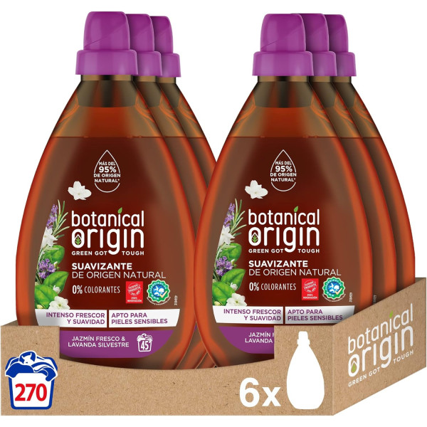 Suavizante Ecológico Botanical Origin Pack de 6 con Fragancia de Jazmín Fresco y Lavanda Silvestre