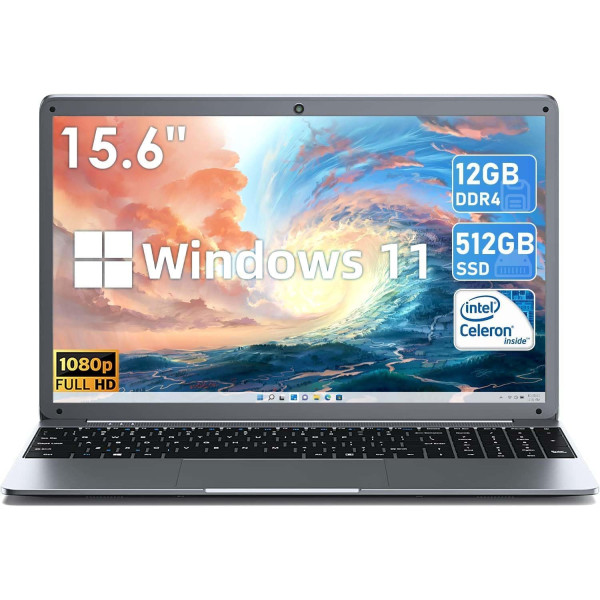 SGIN Ordenador Portátil 15,6" - 12GB DDR4 - 512GB SSD - Intel Celeron N5095