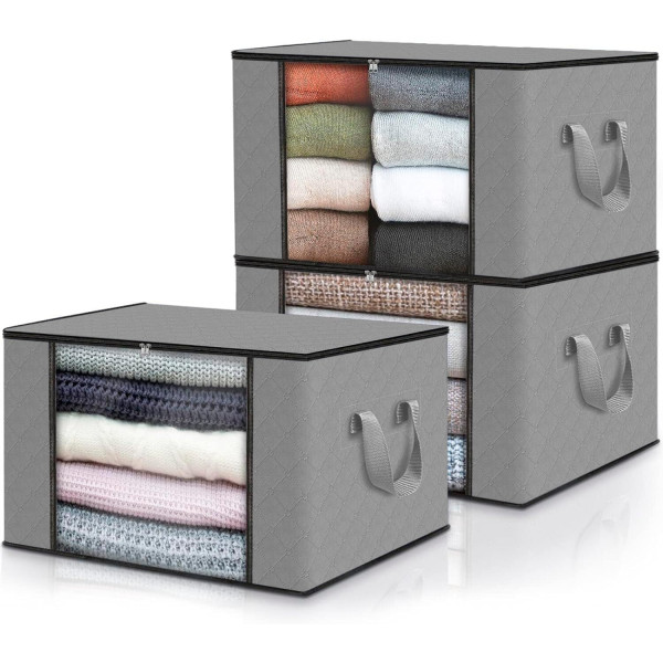 Cajas organizadoras EdiHome, tela resistente, con asas, gris claro, pack de 3